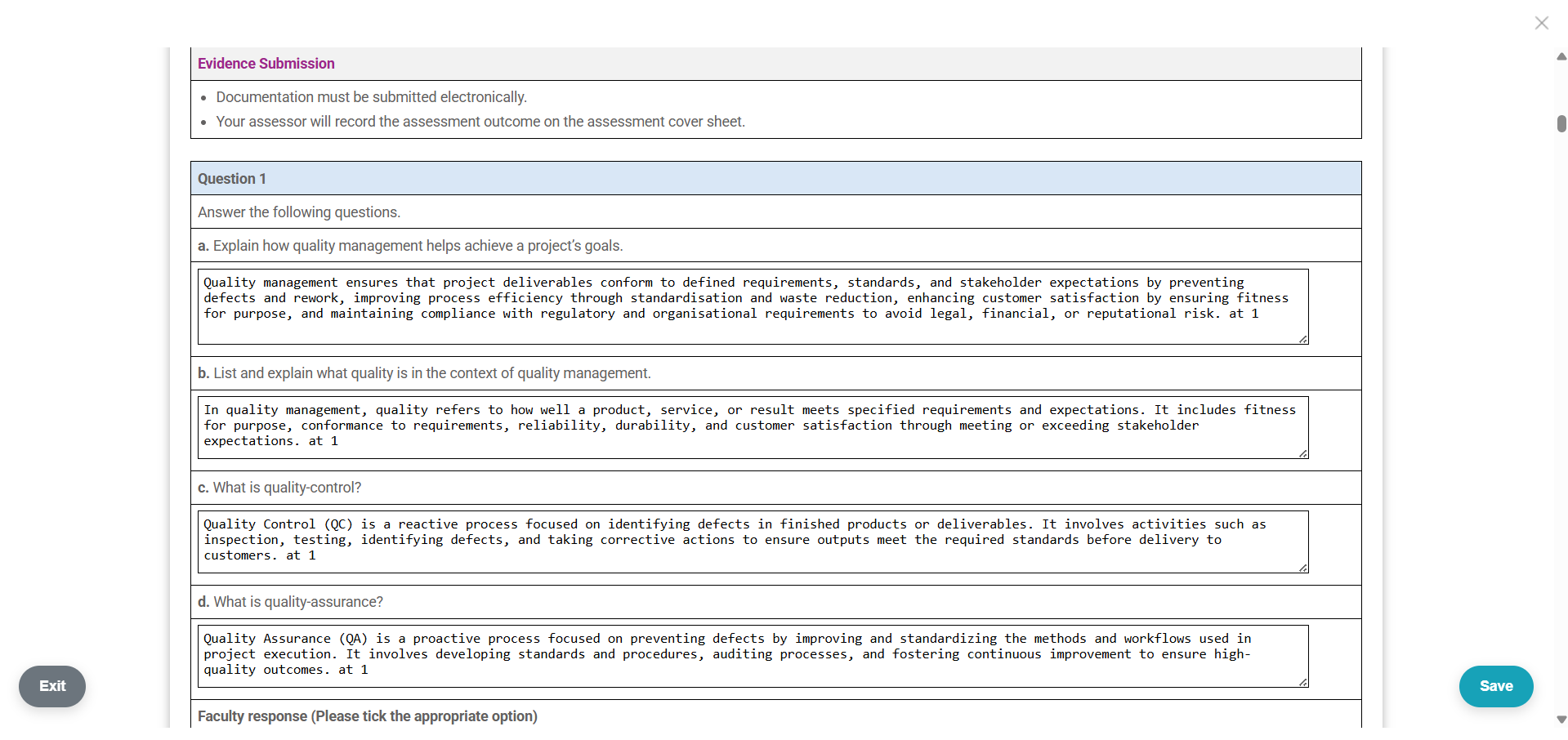 TriByte assessment evidence submission screen